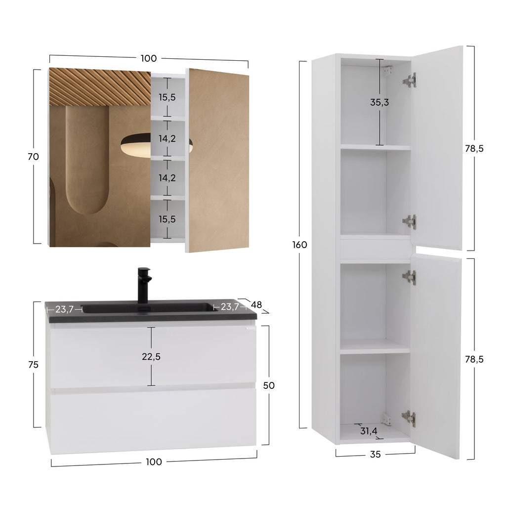 ATENA - Conjunto de casa de banho suspenso com várias dimensões e acabamentos