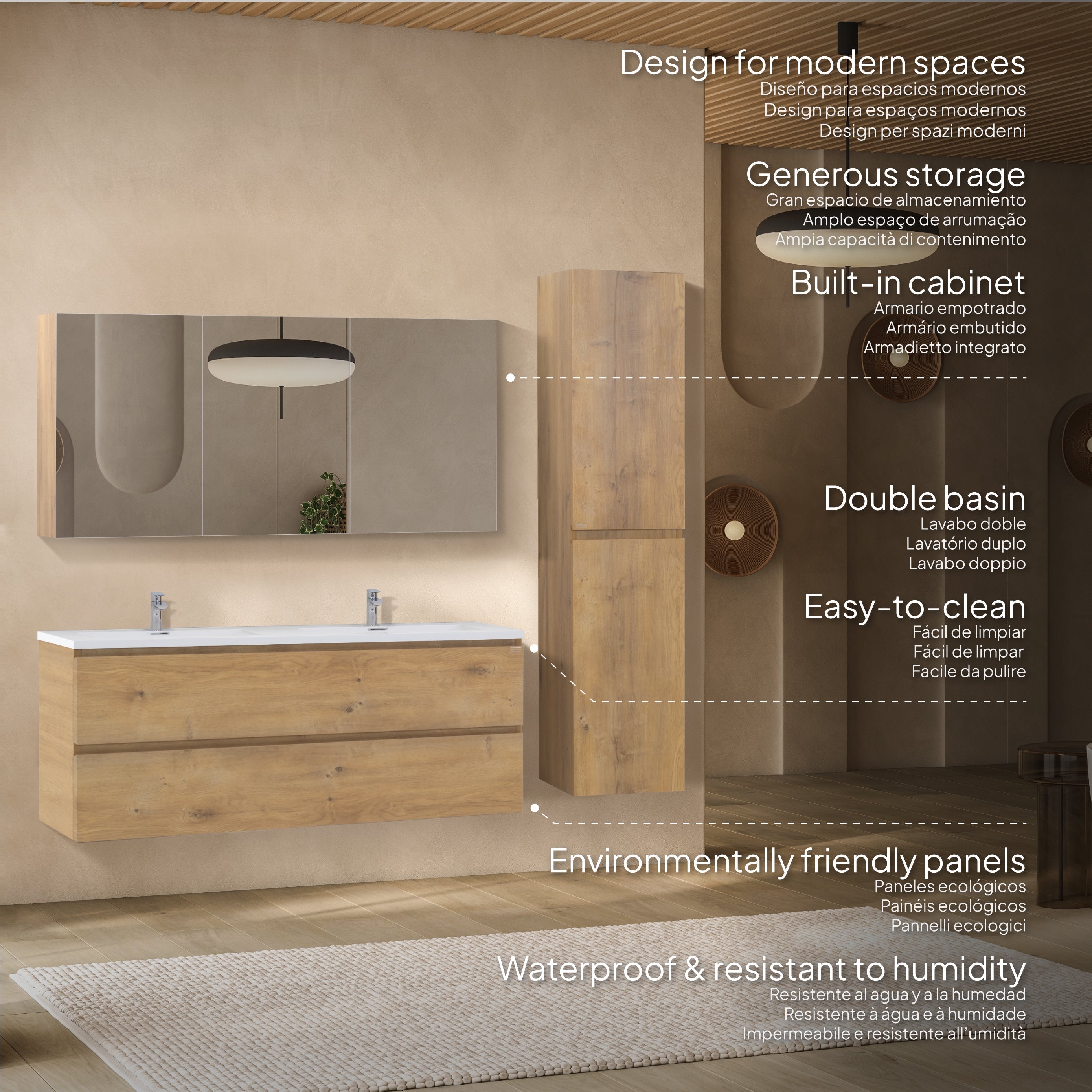 ATENA - Conjunto de casa de banho suspenso com várias dimensões e acabamentos