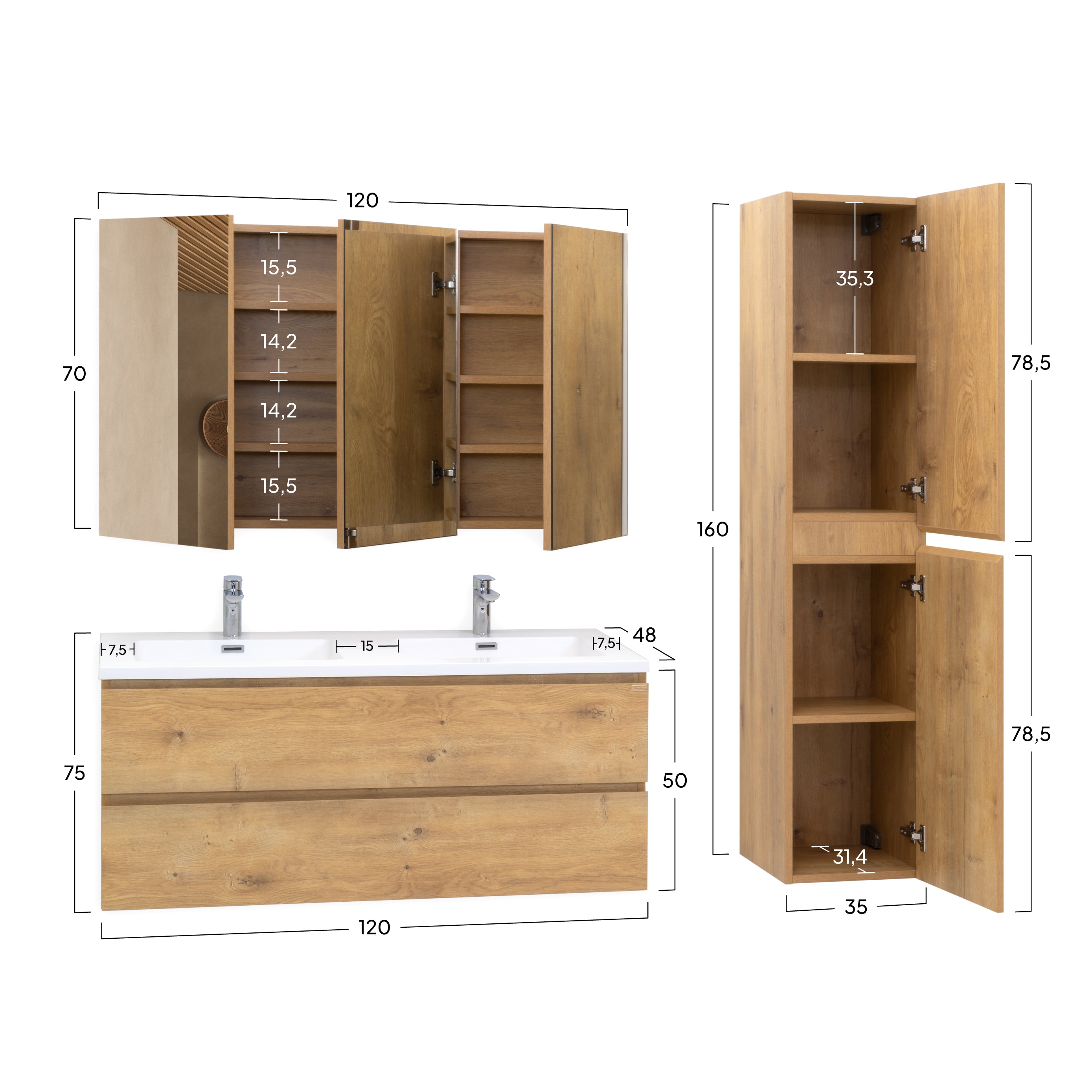 ATENA - Conjunto de casa de banho suspenso com várias dimensões e acabamentos