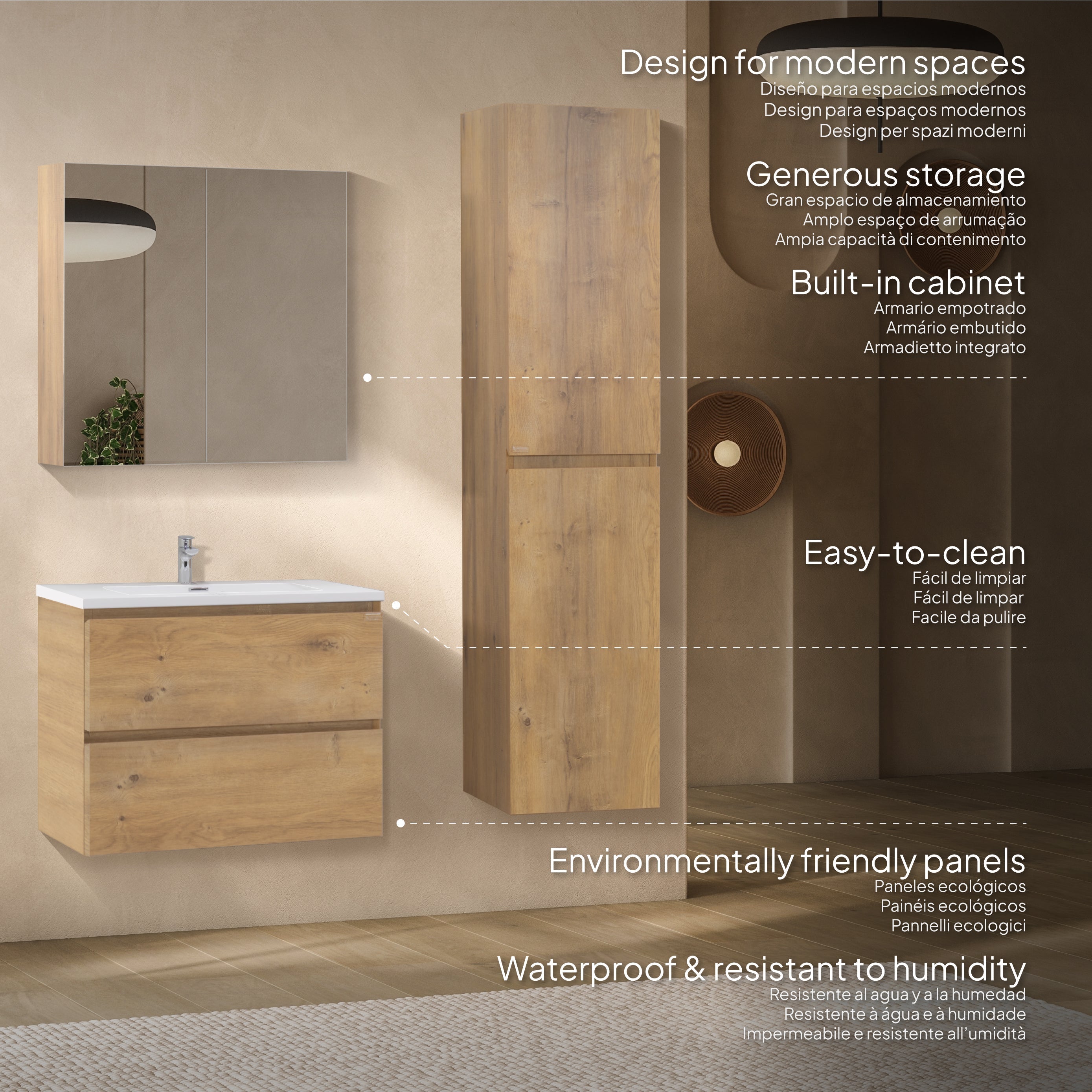 ATENA - Conjunto de casa de banho suspenso com várias dimensões e acabamentos