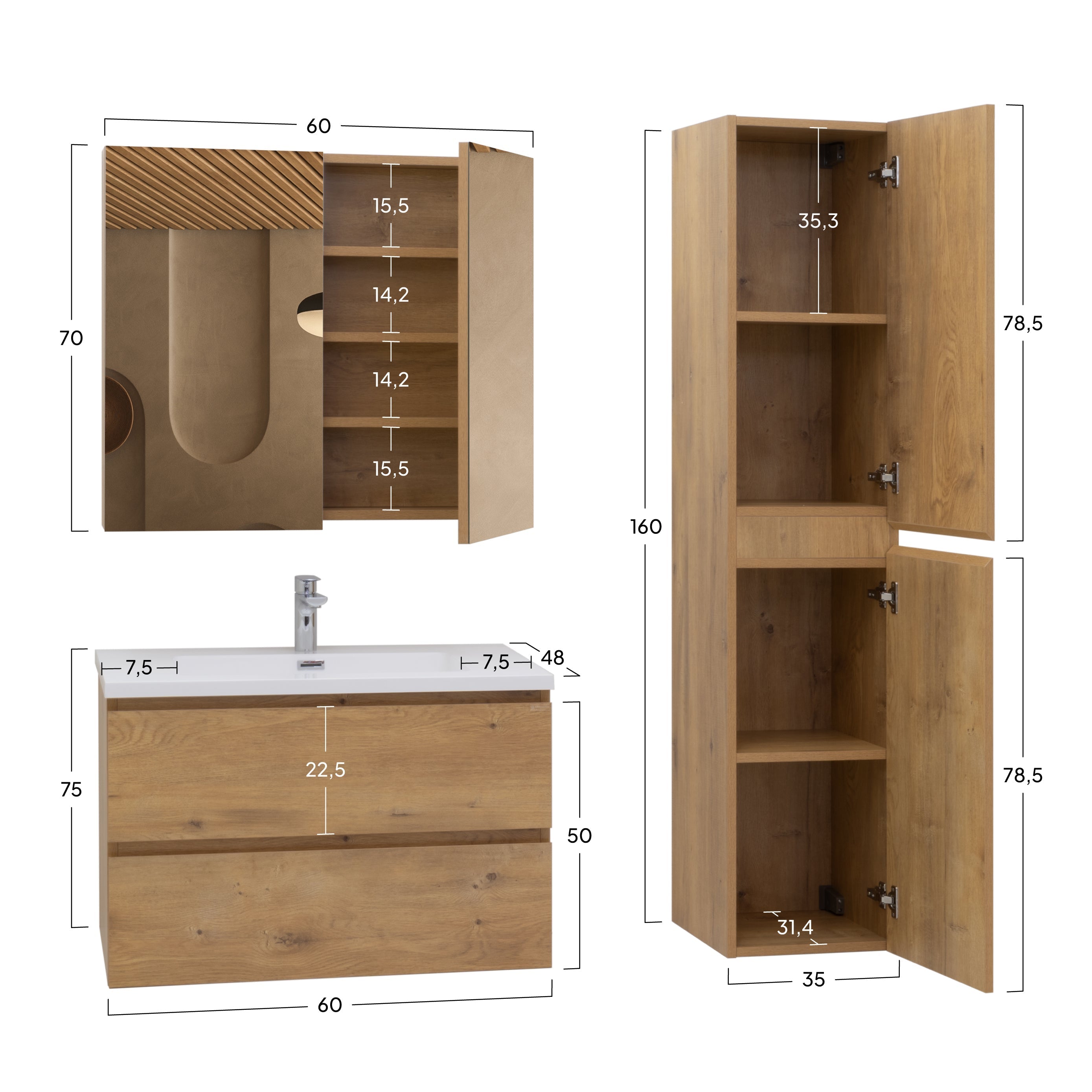 ATENA - Conjunto de casa de banho suspenso com várias dimensões e acabamentos