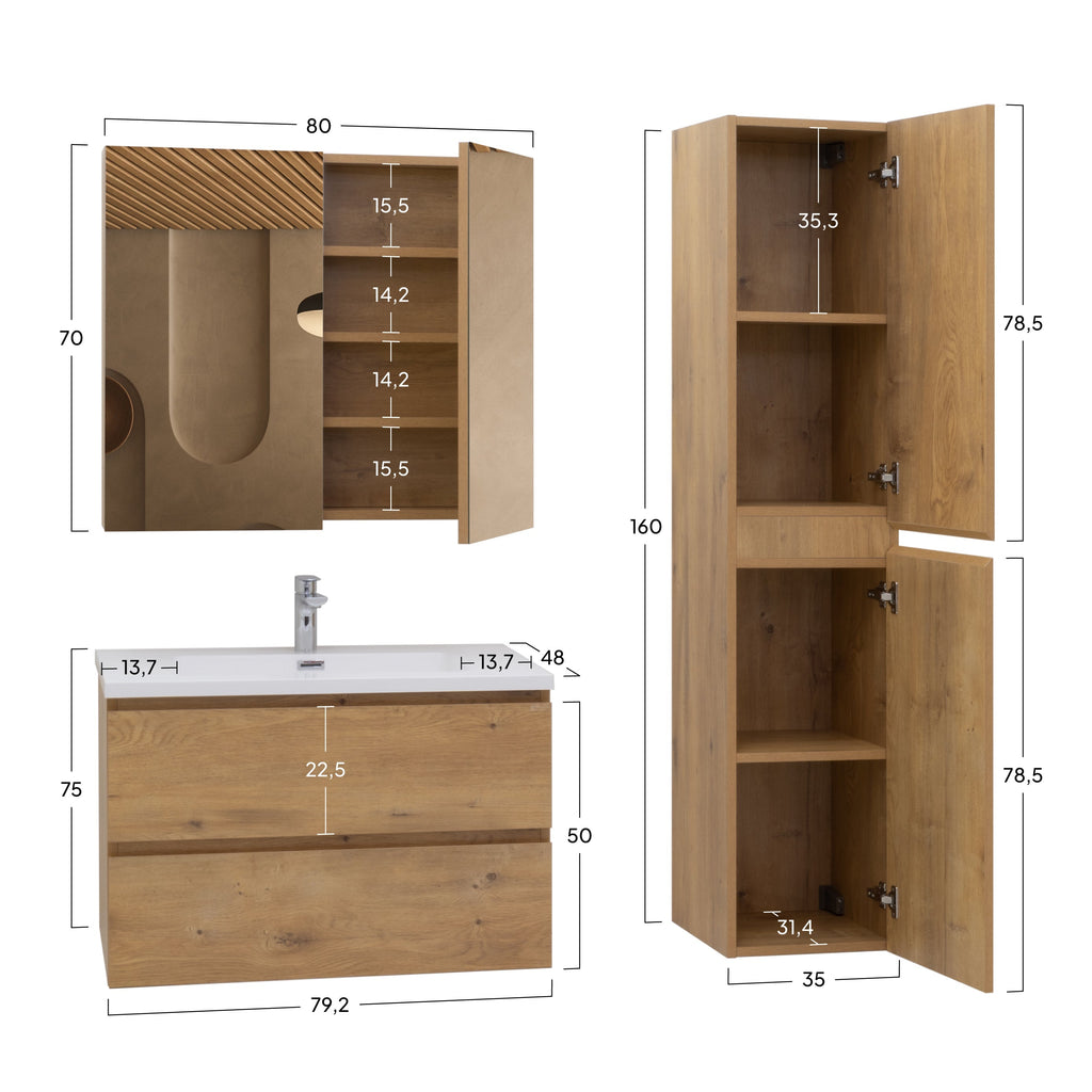 ATENA - Conjunto de casa de banho suspenso com várias dimensões e acabamentos