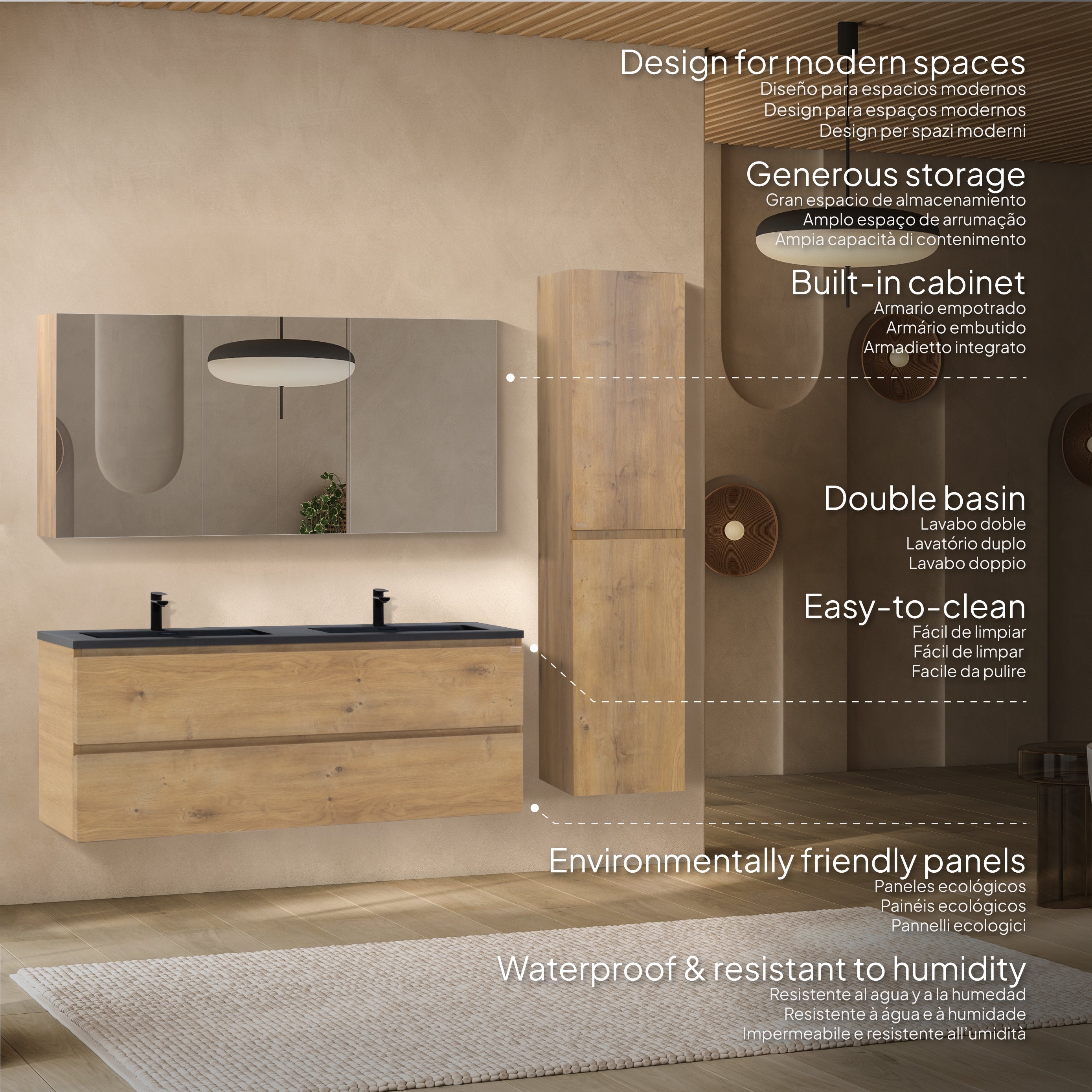 ATENA - Conjunto de casa de banho suspenso com várias dimensões e acabamentos