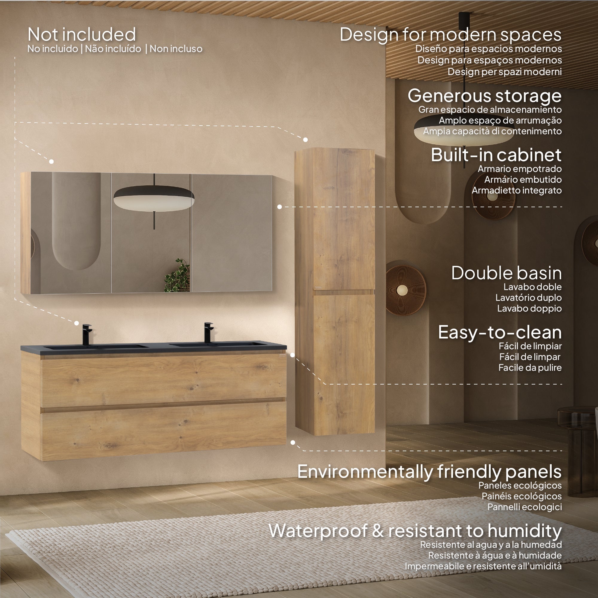 ATENA - Móvel de lavatório suspenso com gaveta soft-close