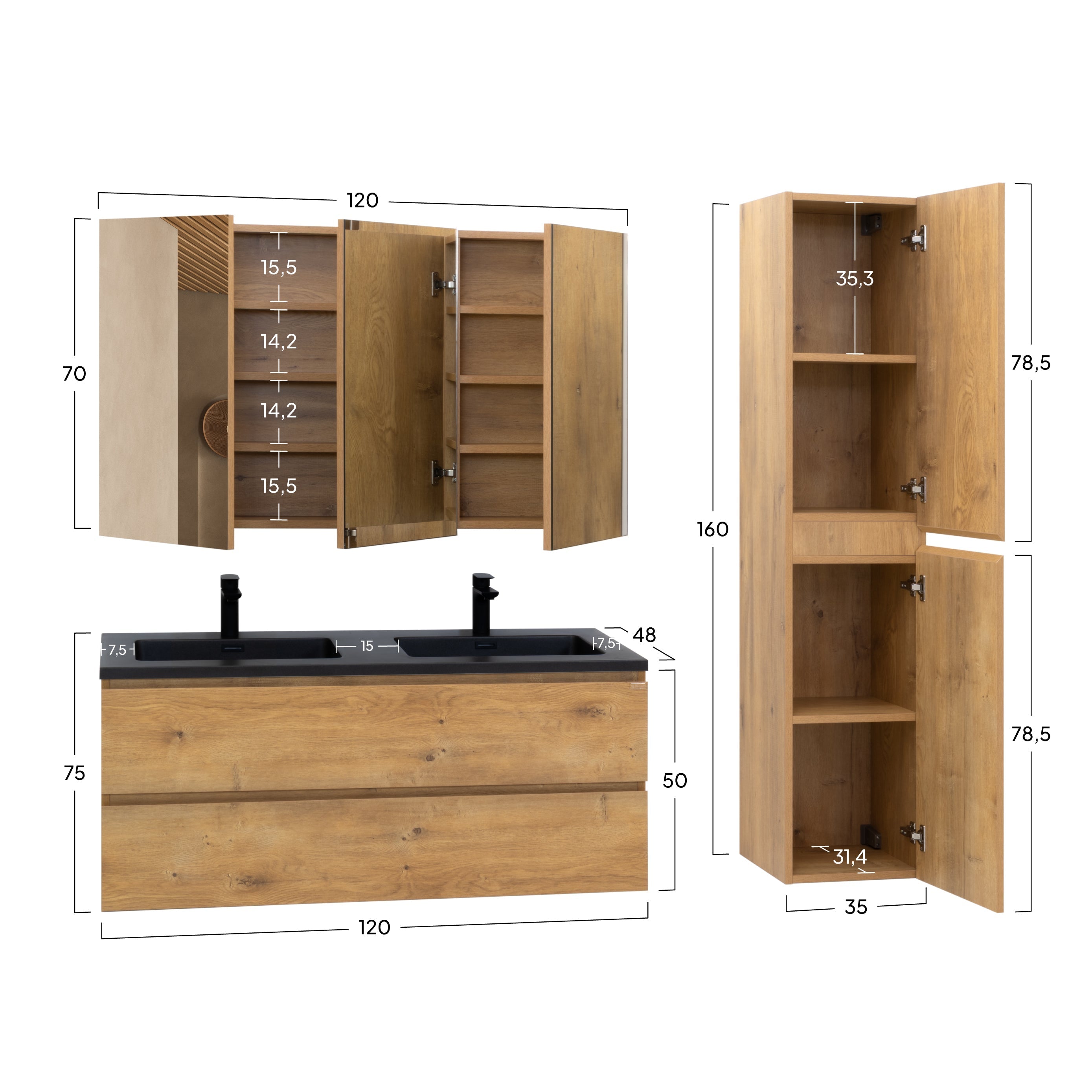 ATENA - Conjunto de casa de banho suspenso com várias dimensões e acabamentos