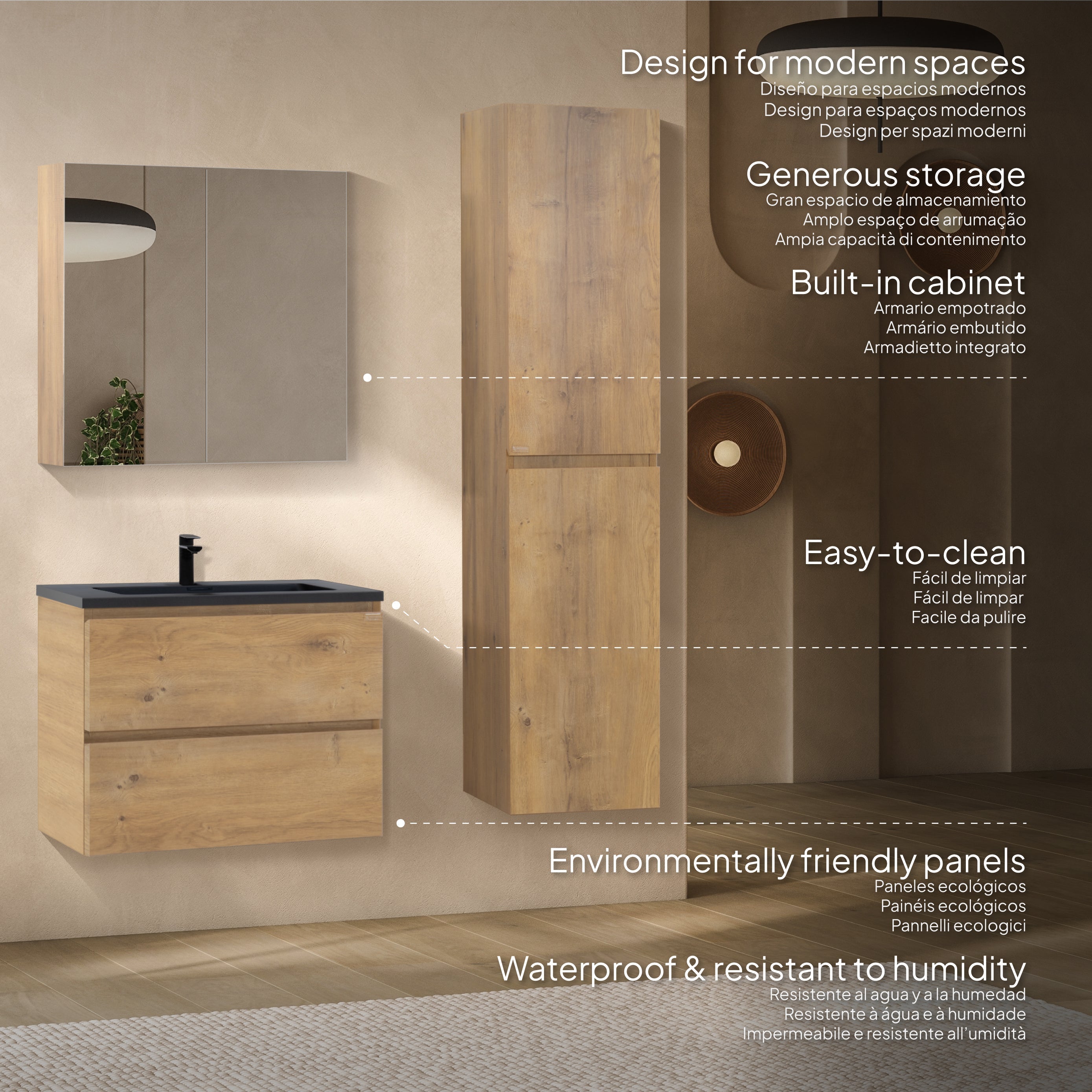 ATENA - Conjunto de casa de banho suspenso com várias dimensões e acabamentos