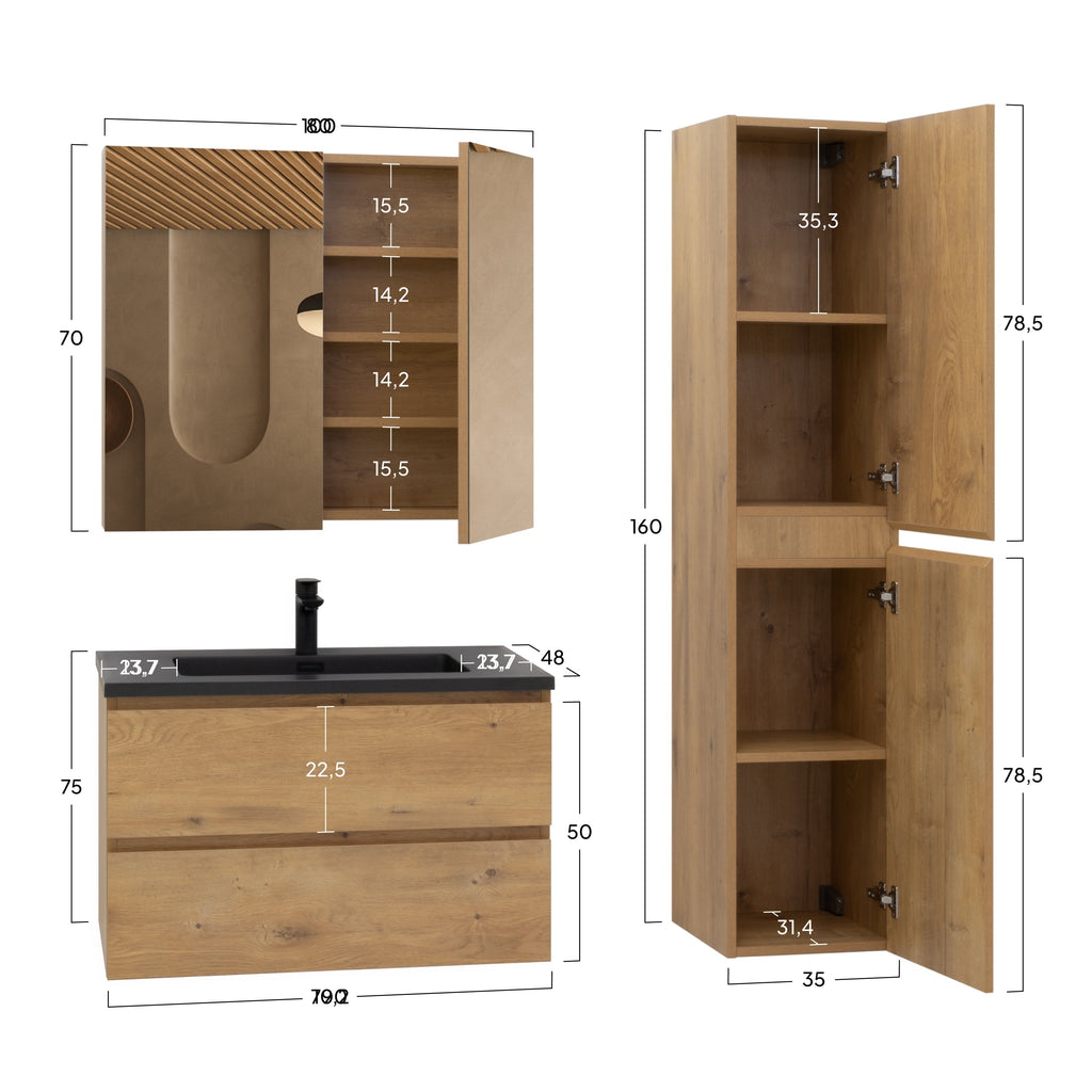 ATENA - Conjunto de casa de banho suspenso com várias dimensões e acabamentos