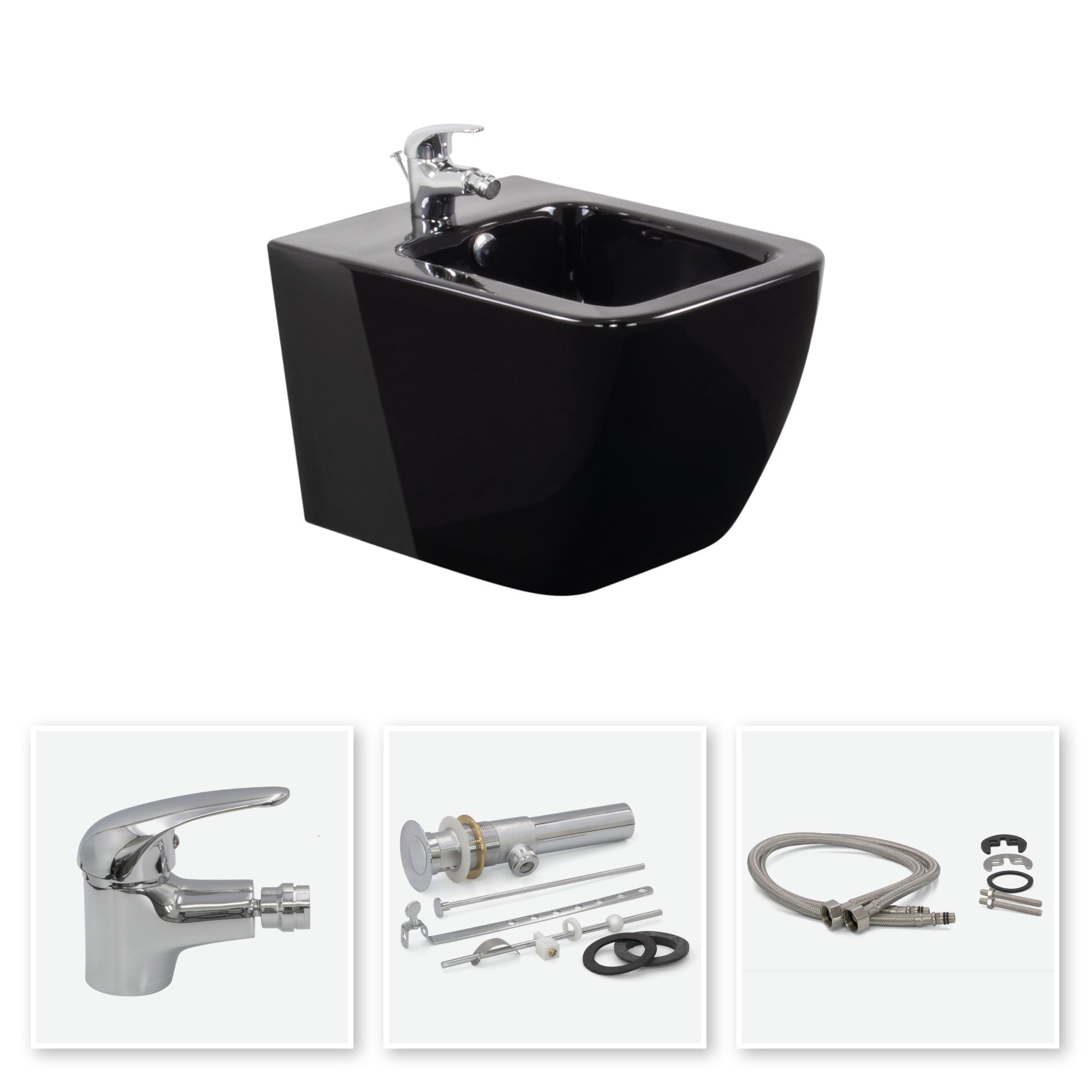 CUBE - Bidé suspendido de cerámica blanca con grifo incluido