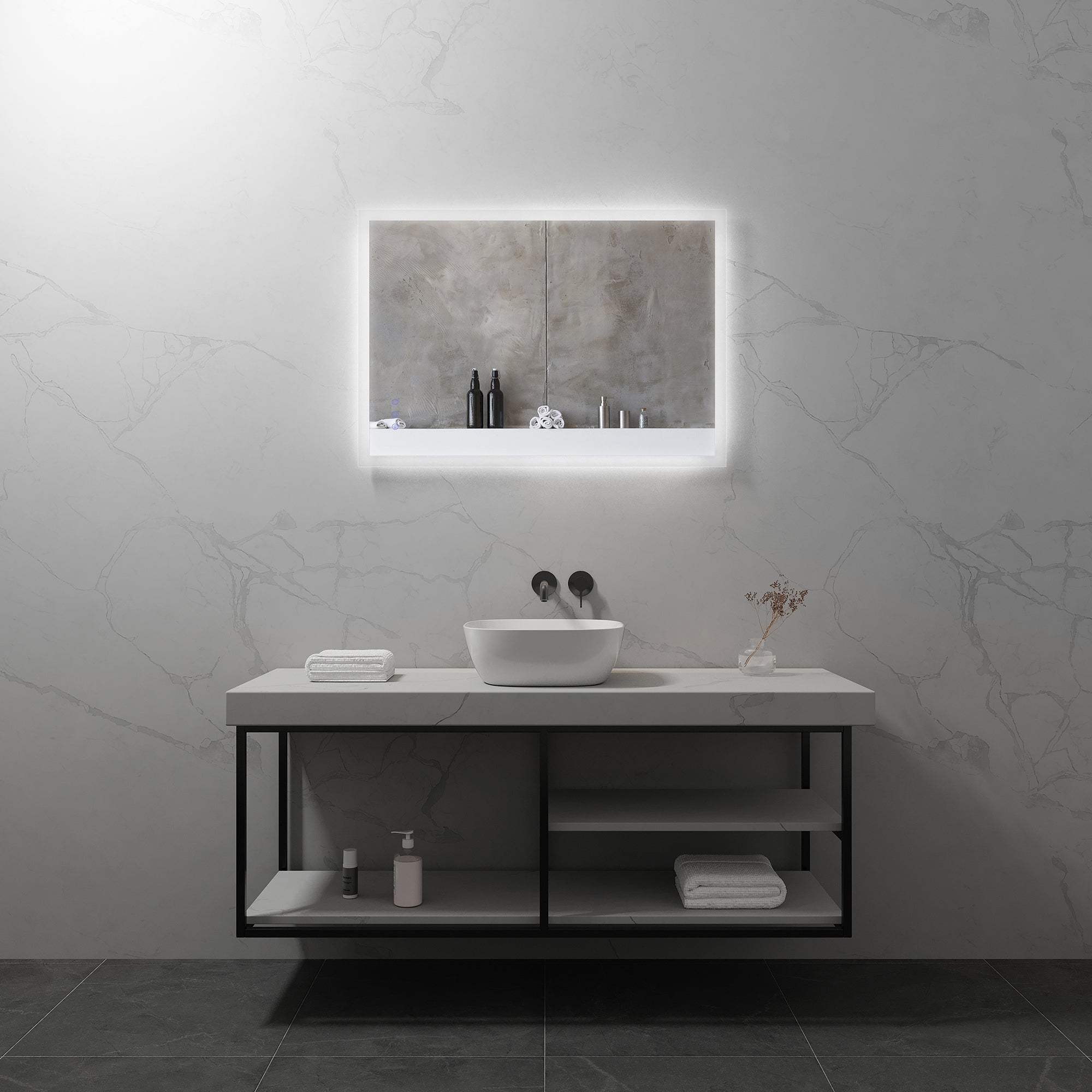 FRAME - Espejo de baño con iluminación LED integrada y marco elegante