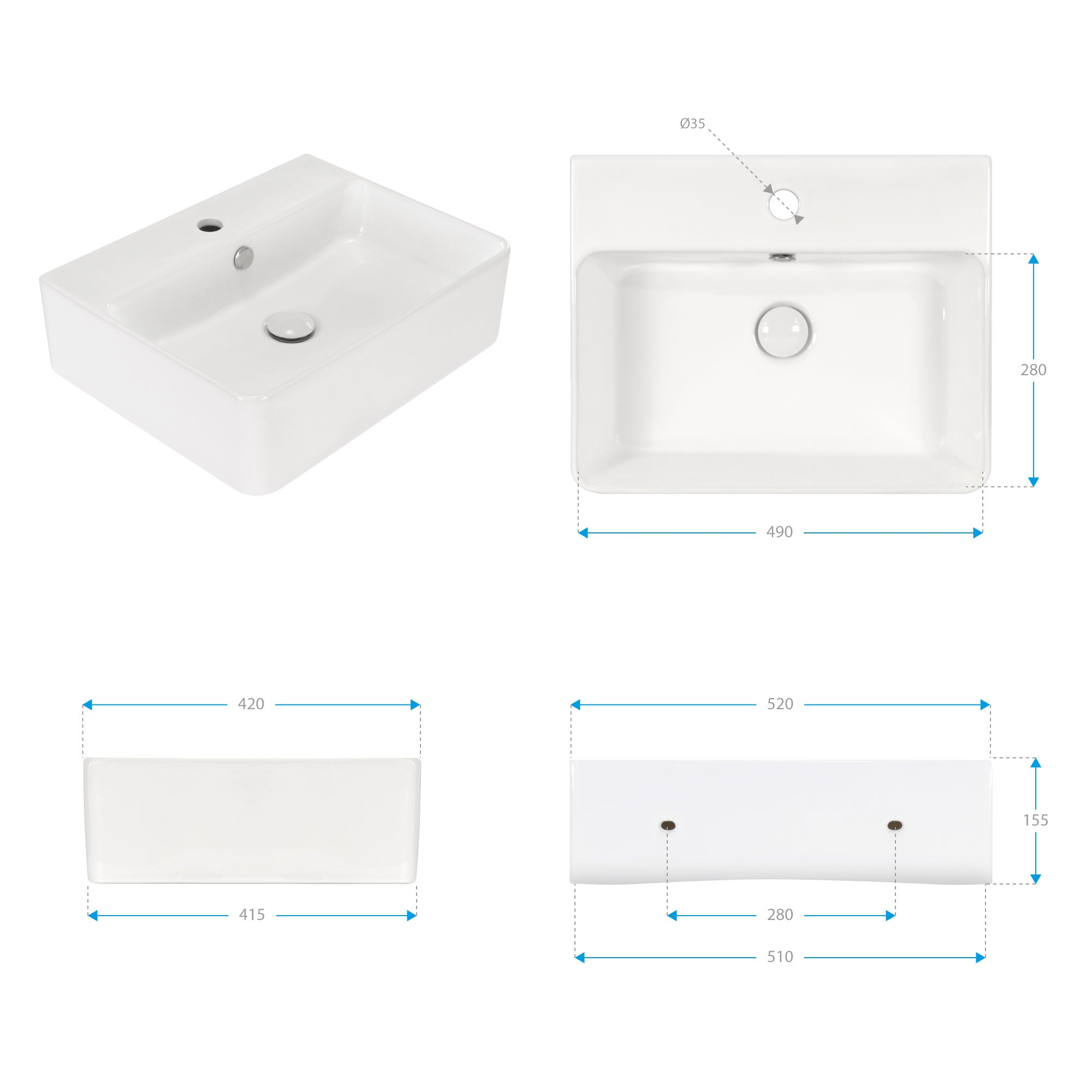 FORTORE - Lavabo de encimera de cerámica