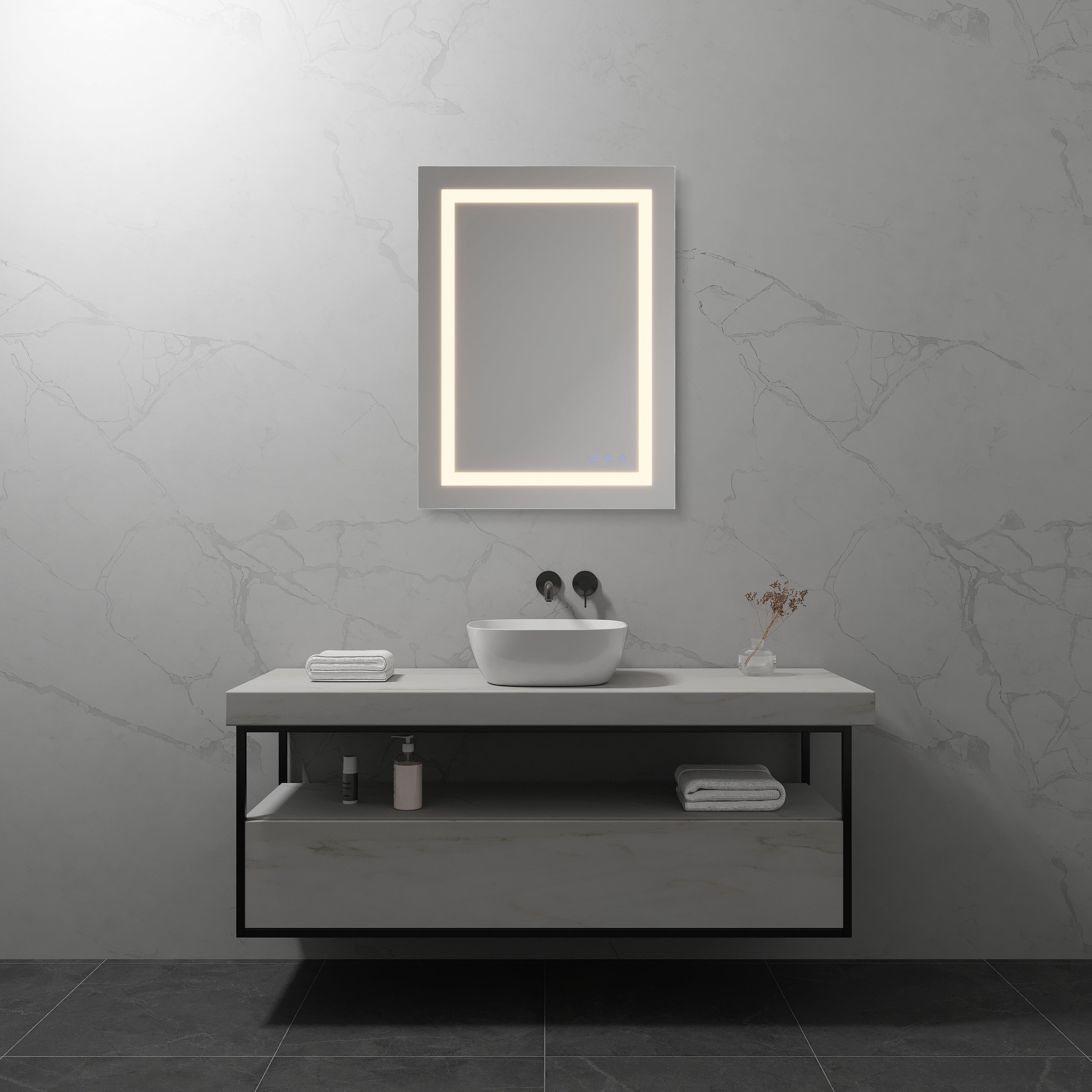 OBLONG - Espejo de baño con iluminación LED integrada y forma rectangular