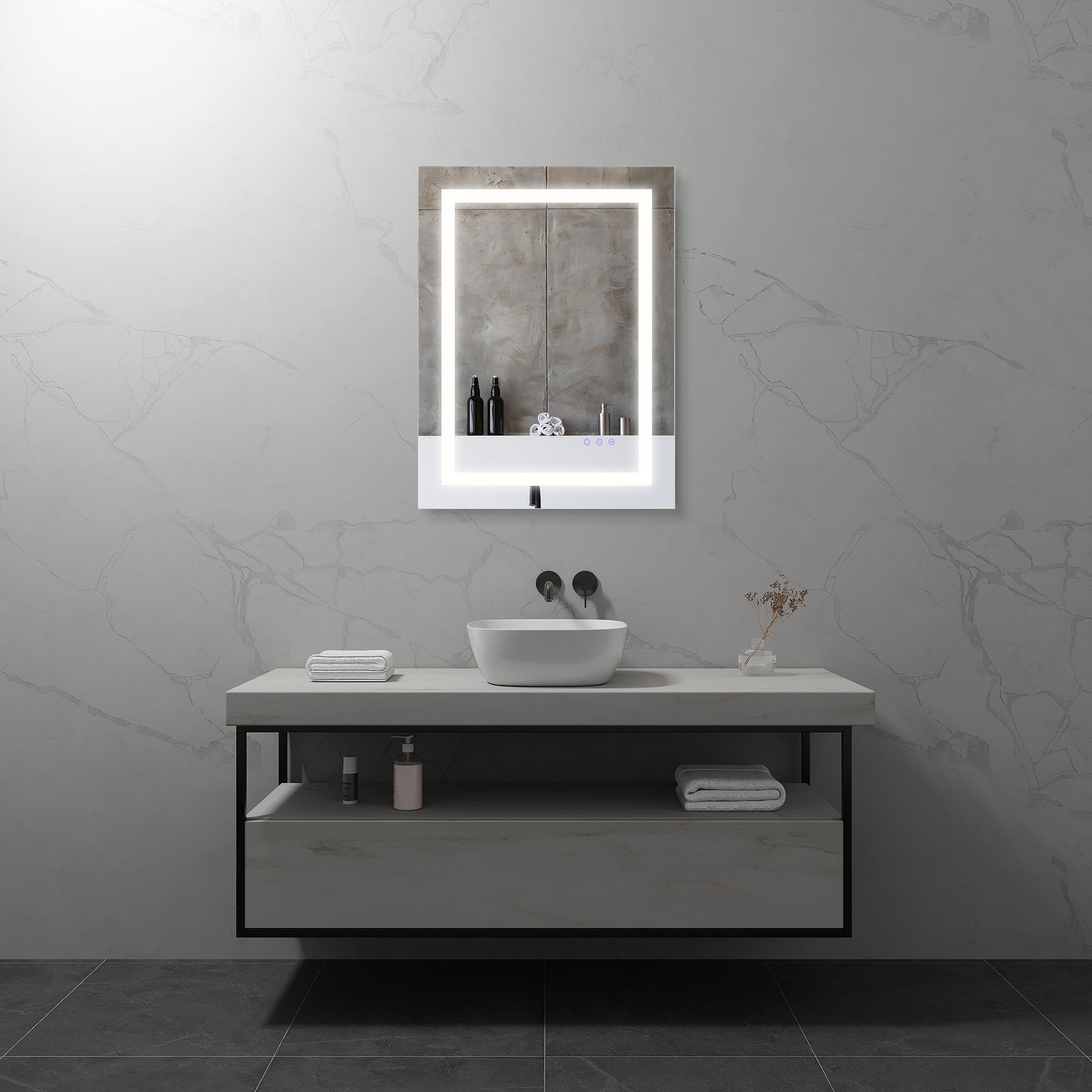 OBLONG - Espejo de baño con iluminación LED integrada y forma rectangular