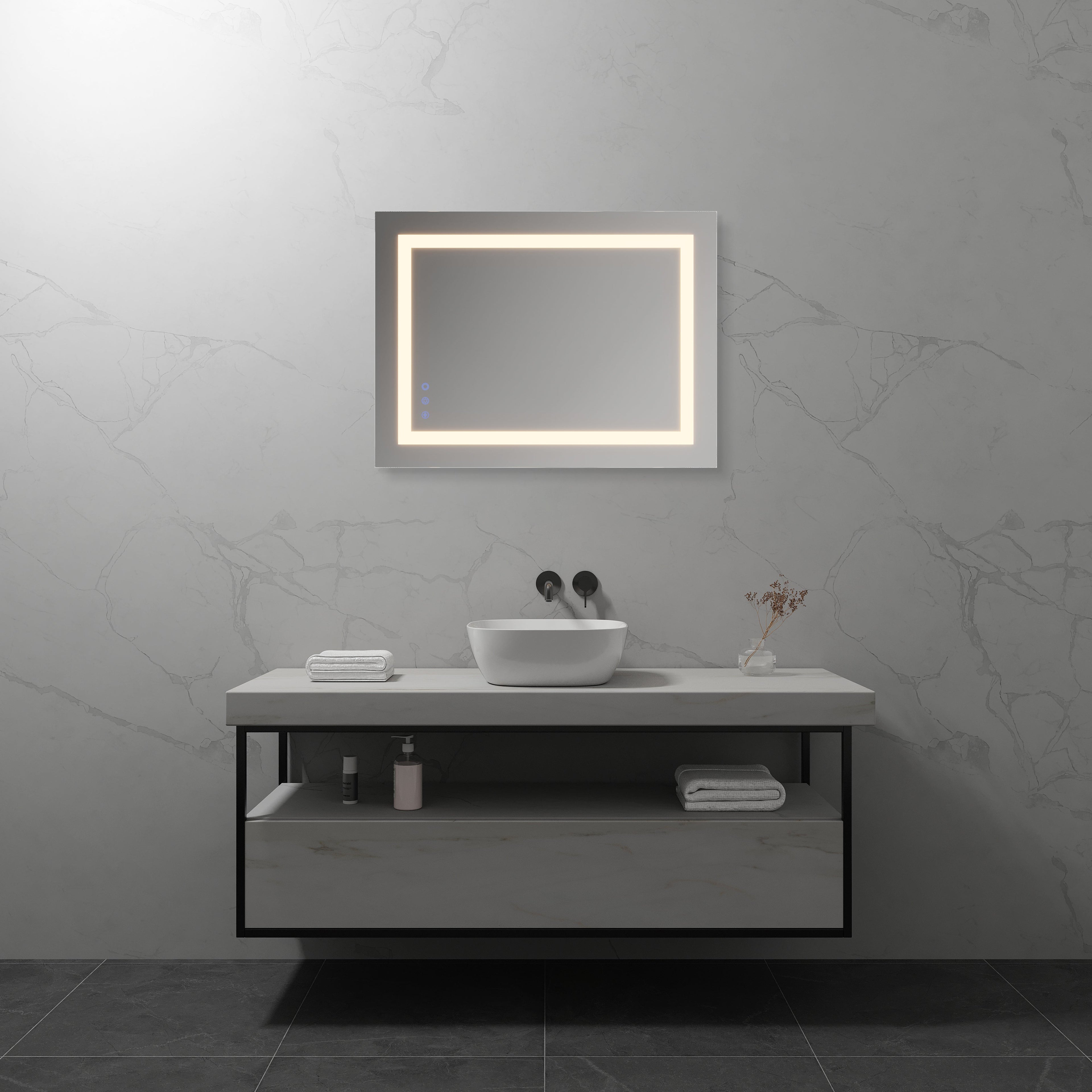 OBLONG - Espejo de baño con iluminación LED integrada y forma rectangular