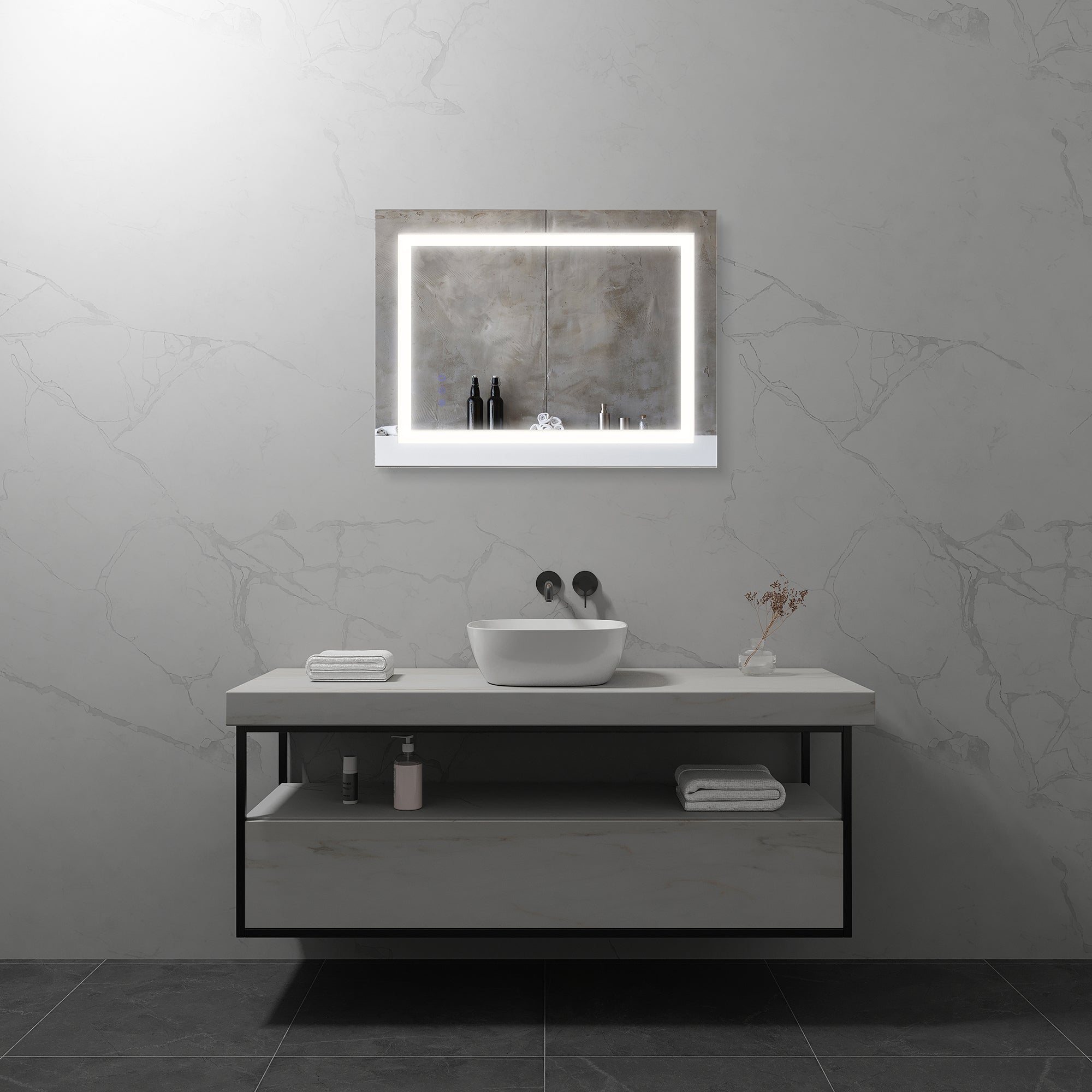 OBLONG - Espejo de baño con iluminación LED integrada y forma rectangular