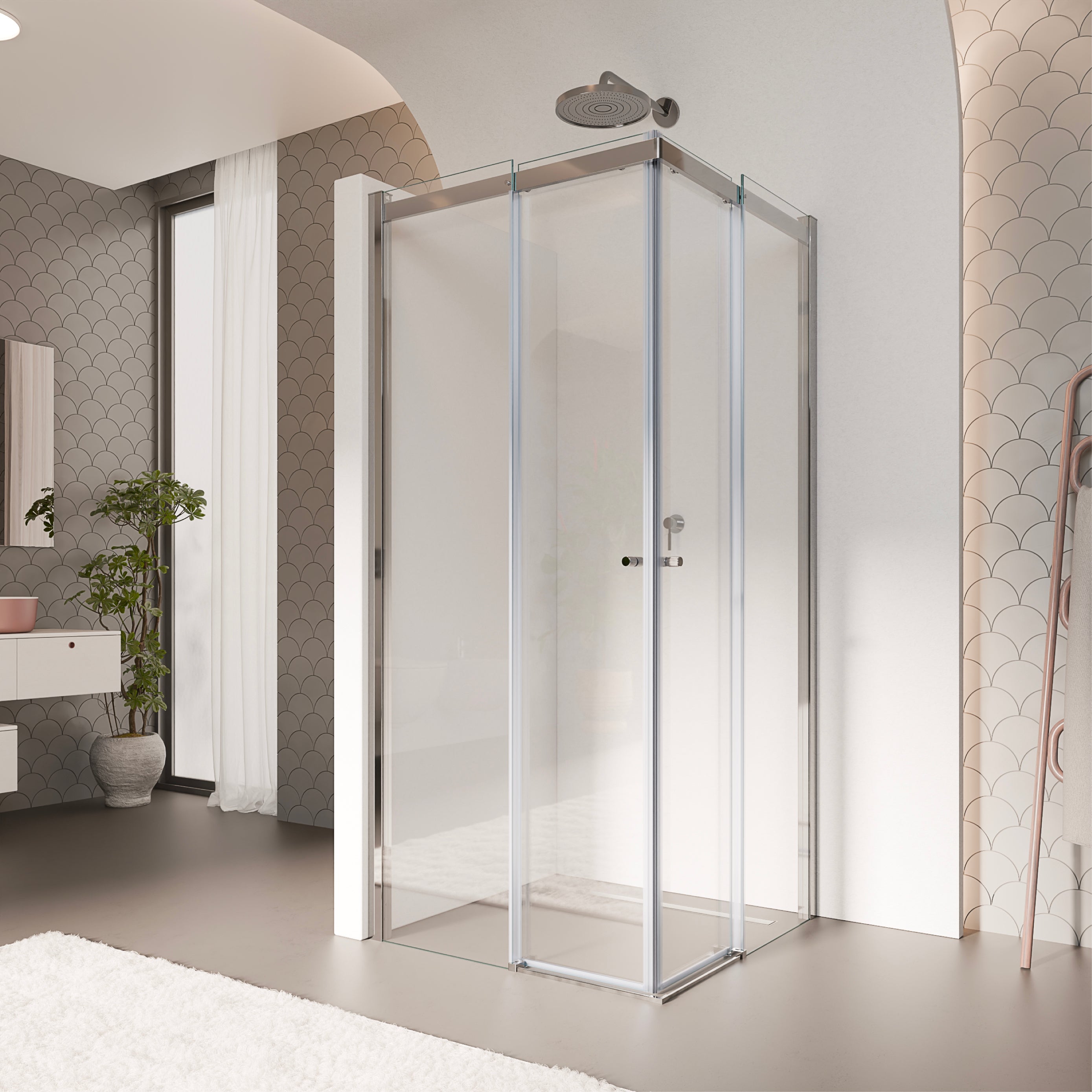 KAYLEE - Box doccia ad angolo con ante scorrevoli, cristallo trasparente 6 mm e profilo cromato