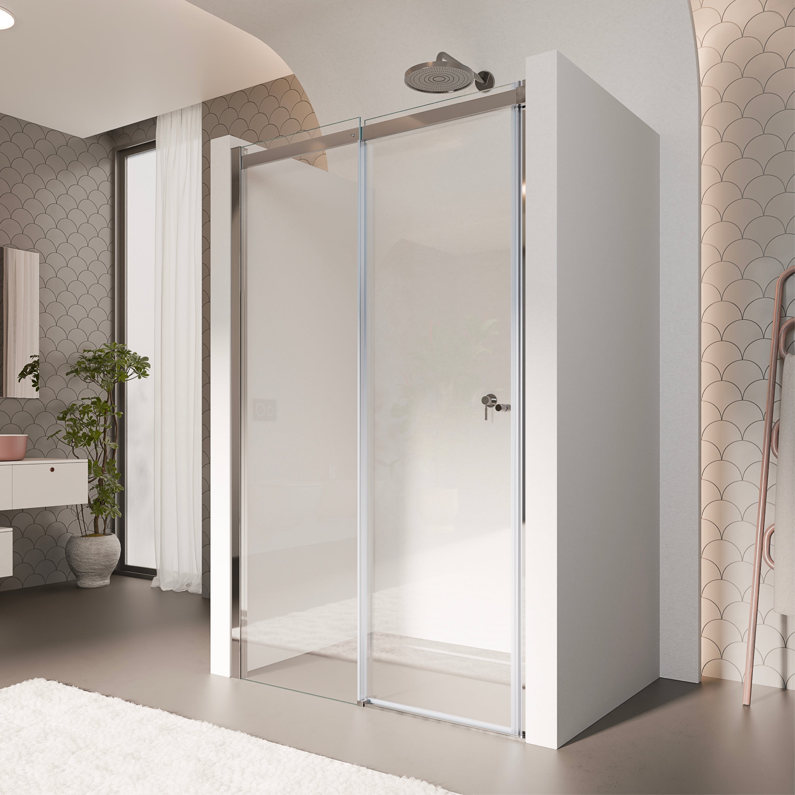 KAYLEE - Porta doccia reversibile con anta scorrevole, vetro 6 mm e profilo cromato