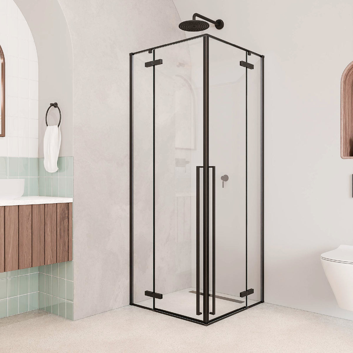 JAYLA - Cabine de duche com portas batentes, vidro 6 mm e perfil preto mate