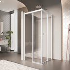 KAYLEE - Cabina de ducha angular con puertas correderas, cristal transparente de 6 mm y perfil cromado