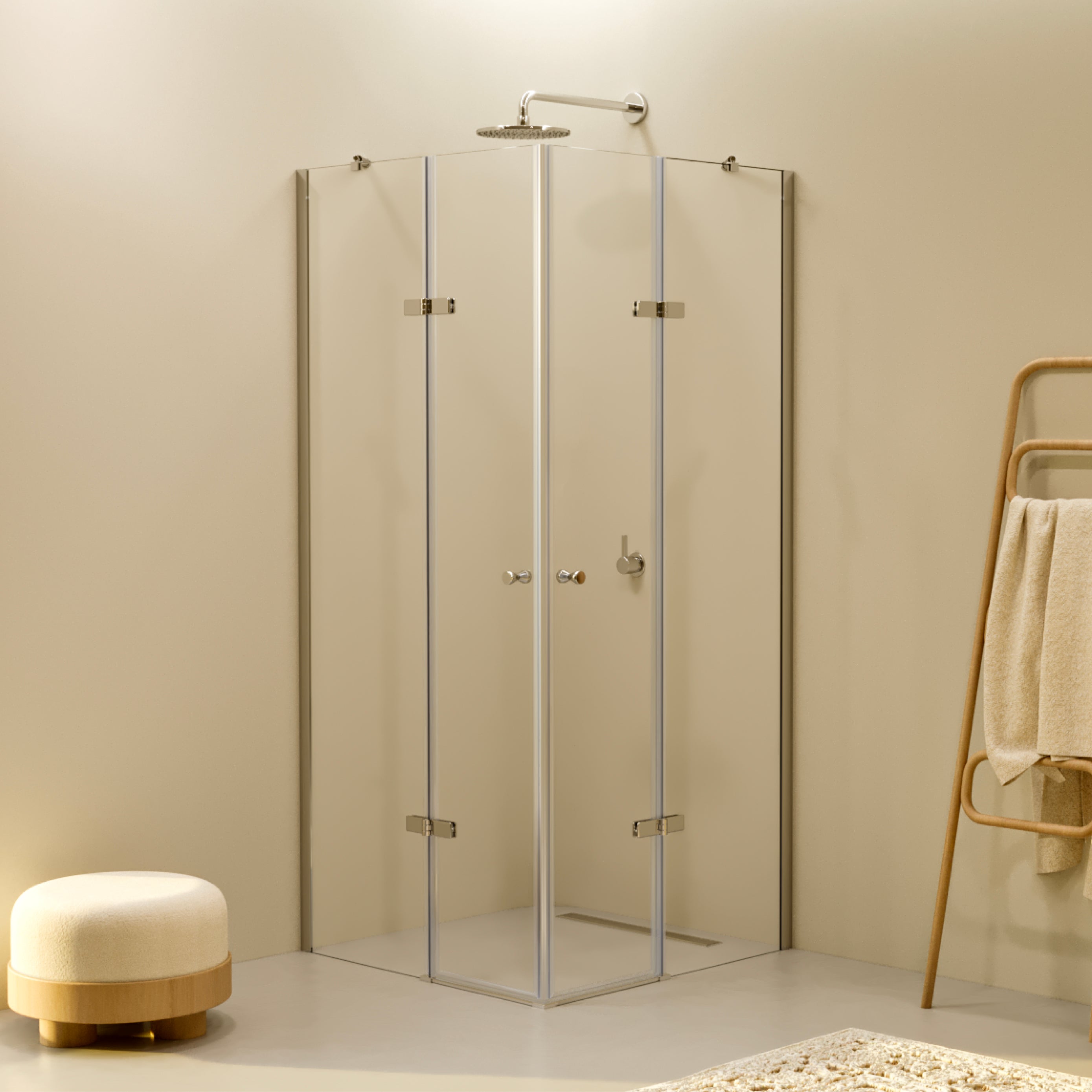 ALICE - Cabine de duche de canto com portas articuladas em vidro temperado