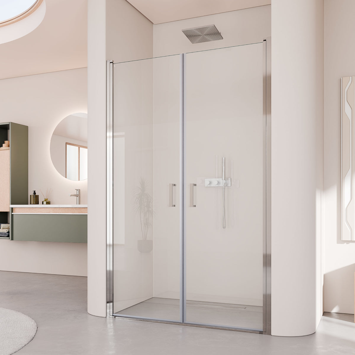 LARA - Mampara de ducha con puertas abatibles de vidrio templado de 6 mm y perfil cromado