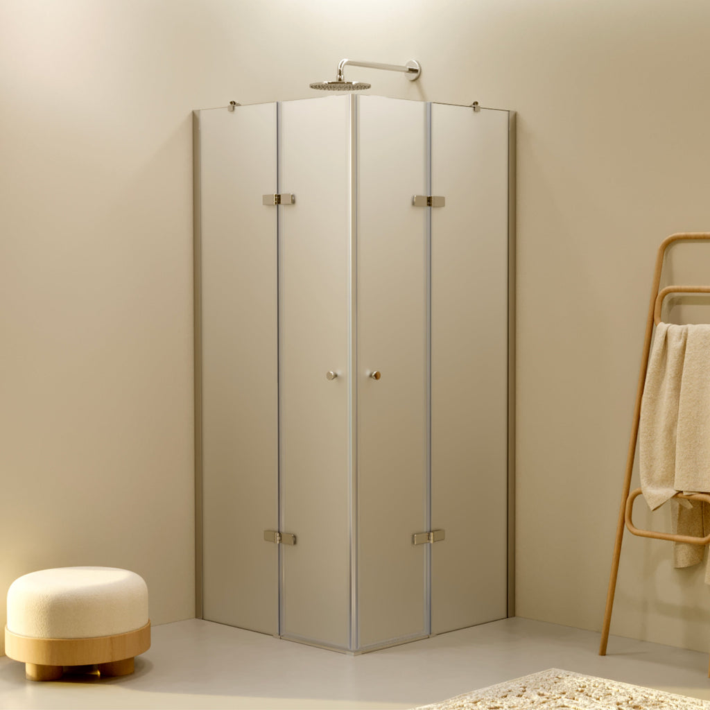 ALICE - Cabine de duche de canto com portas articuladas em vidro temperado fosco