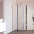 LINDA - Cabine de duche de canto com portas articuladas em vidro temperado e perfil cromado