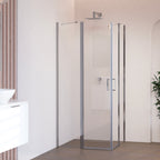 LINDA - Cabine de duche de canto com portas articuladas em vidro temperado e perfil cromado