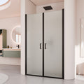 LARA - Puerta de ducha con puertas abatibles de cristal templado esmerilado de 6 mm y perfil negro mate