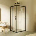 DORA - Cabina de ducha con puertas correderas, cristal templado y perfil negro mate
