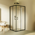 DIANA - Box doccia angolare con ante scorrevoli, vetro temperato e profilo nero opaco