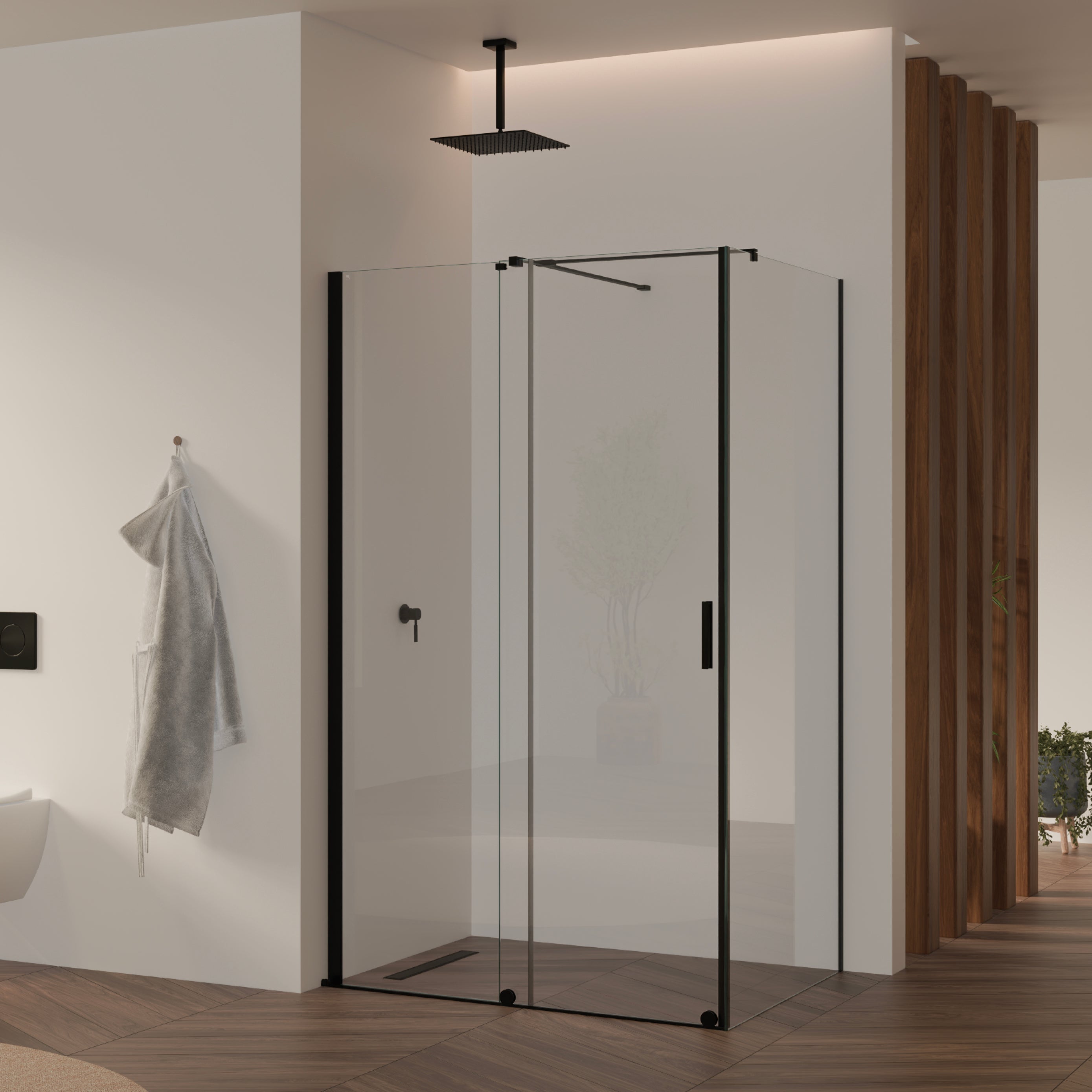 NADINE - Cabine de duche com porta deslizante, vidro temperado 8 mm e perfil preto mate