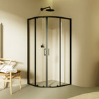 ELLA - Cabine de duche de quadrante com portas de correr em vidro transparente e perfil preto mate