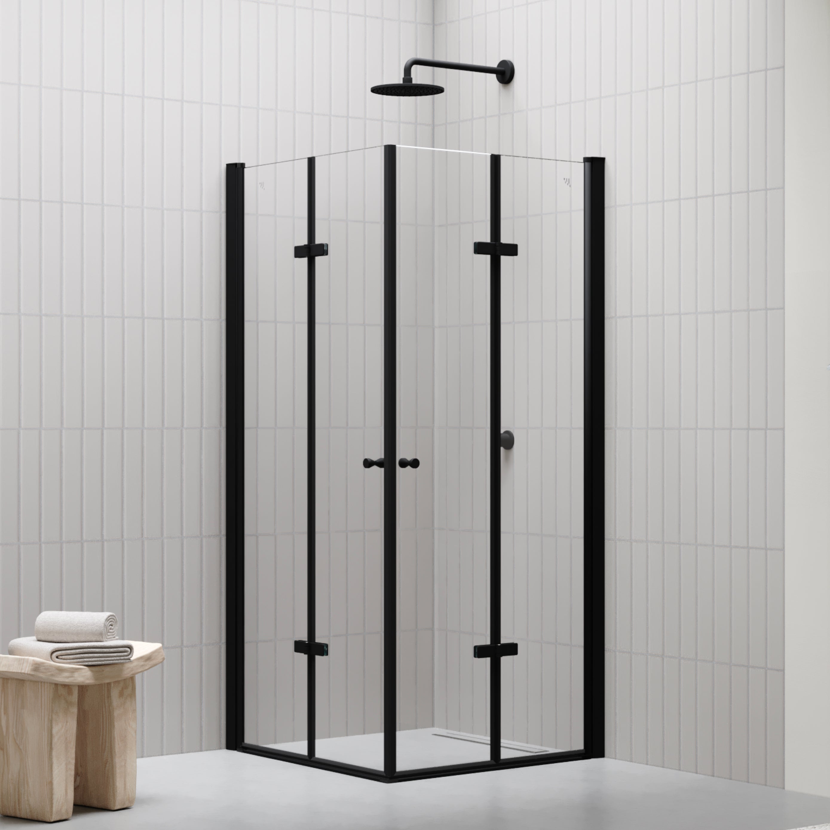 EMMA - Cabine de duche com portas articuladas, vidro 6 mm e perfil preto mate