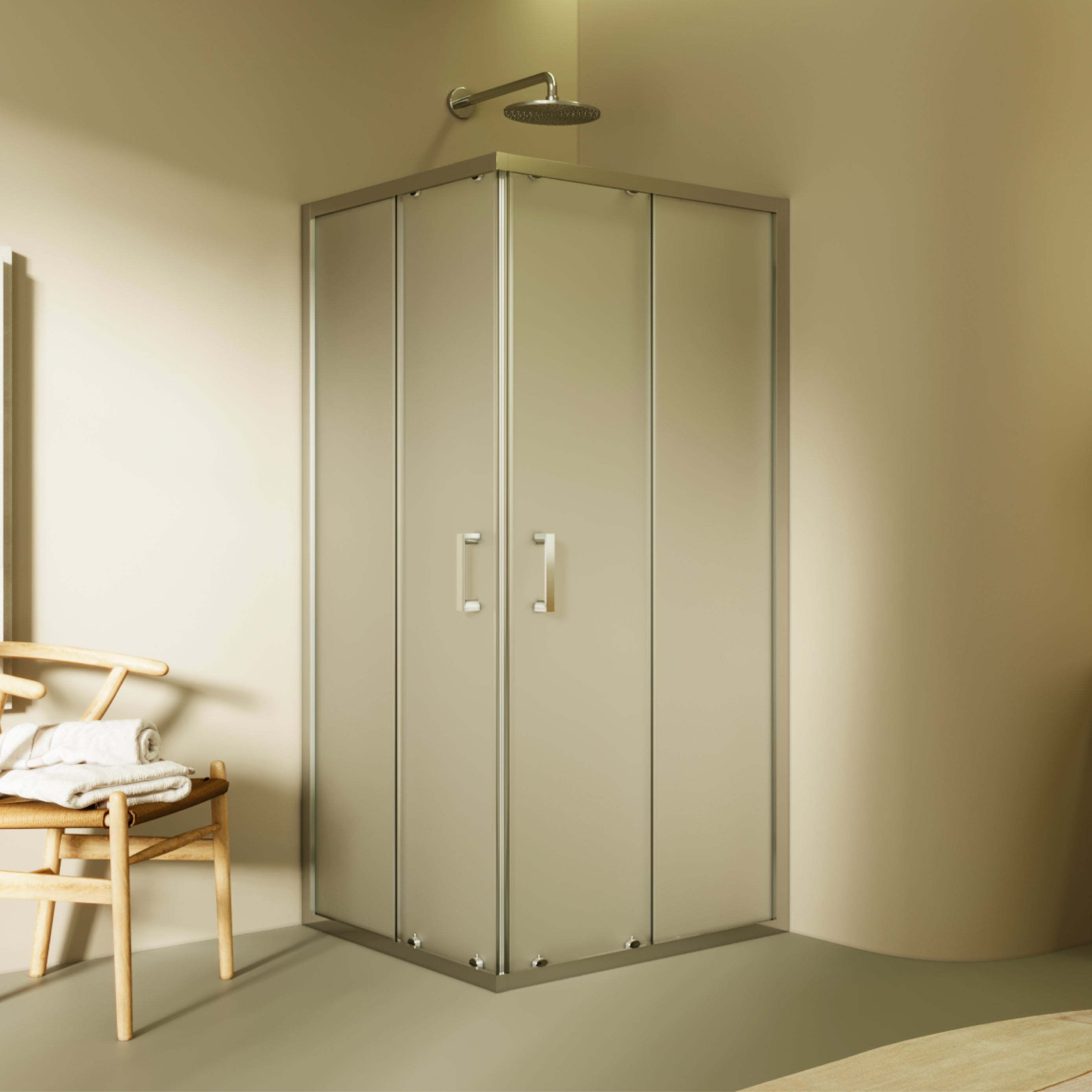 DIANA - Cabine de duche de canto com portas de correr em vidro temperado fosco