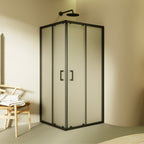 DIANA - Cabine de duche de canto com portas de correr em vidro temperado fosco e perfil preto mate