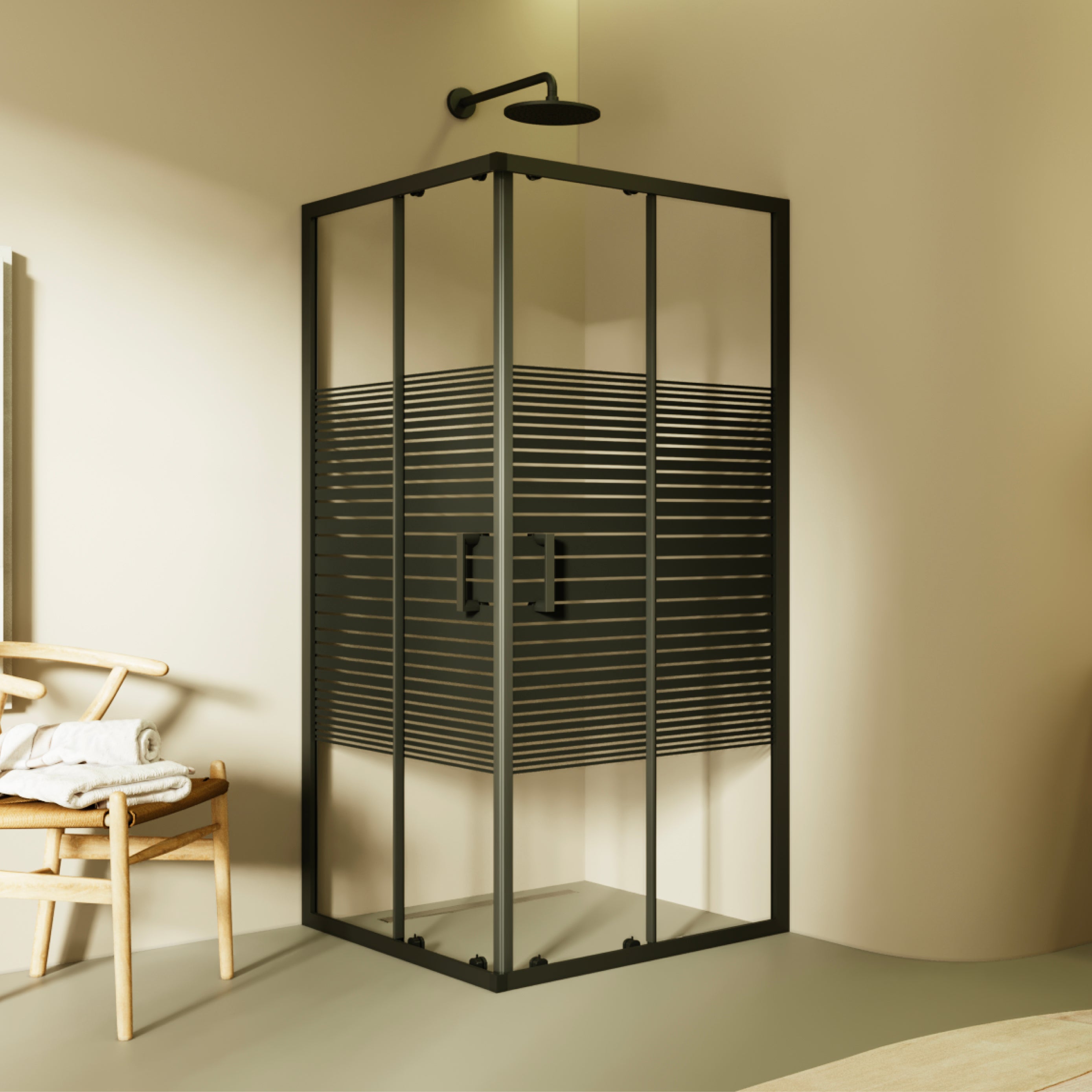 DIANA - Cabine de duche de canto com portas de correr em vidro temperado às riscas