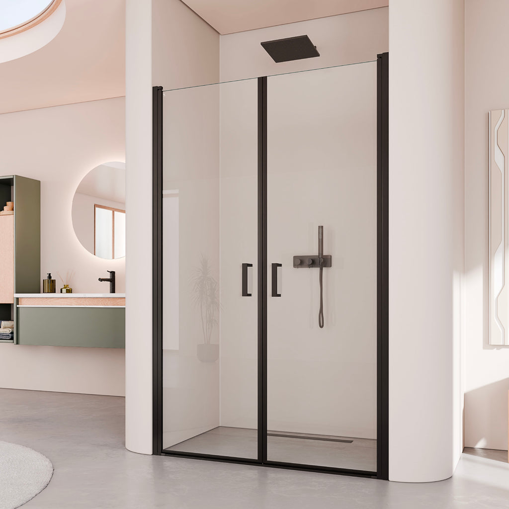 LARA - Porta doccia con ante battenti in vetro temperato 6 mm e profilo nero opaco