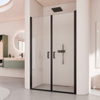 LARA - Porta doccia con ante battenti in vetro temperato 6 mm e profilo nero opaco
