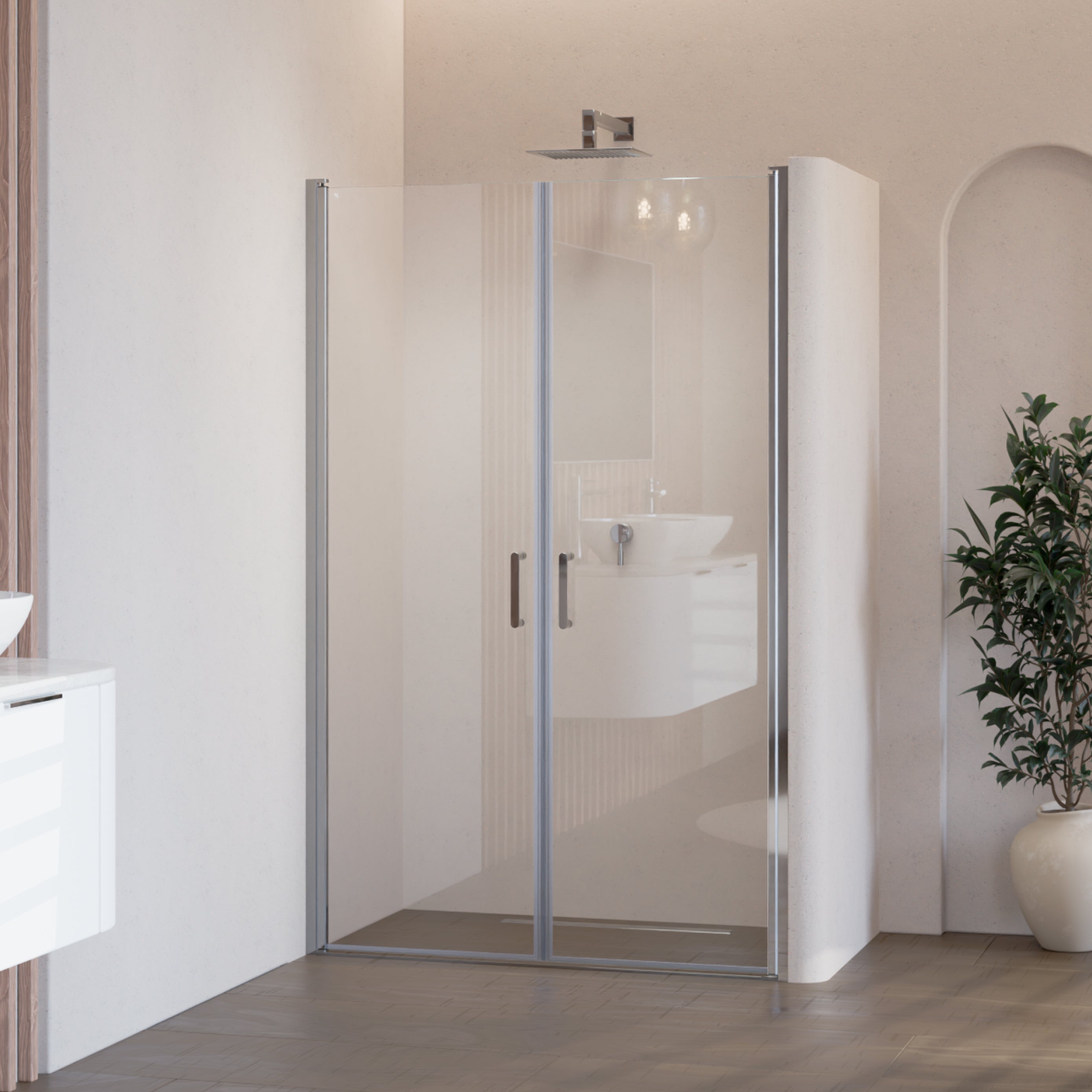 STELLA - Mampara de ducha con puertas batientes de cristal templado y perfil cromado