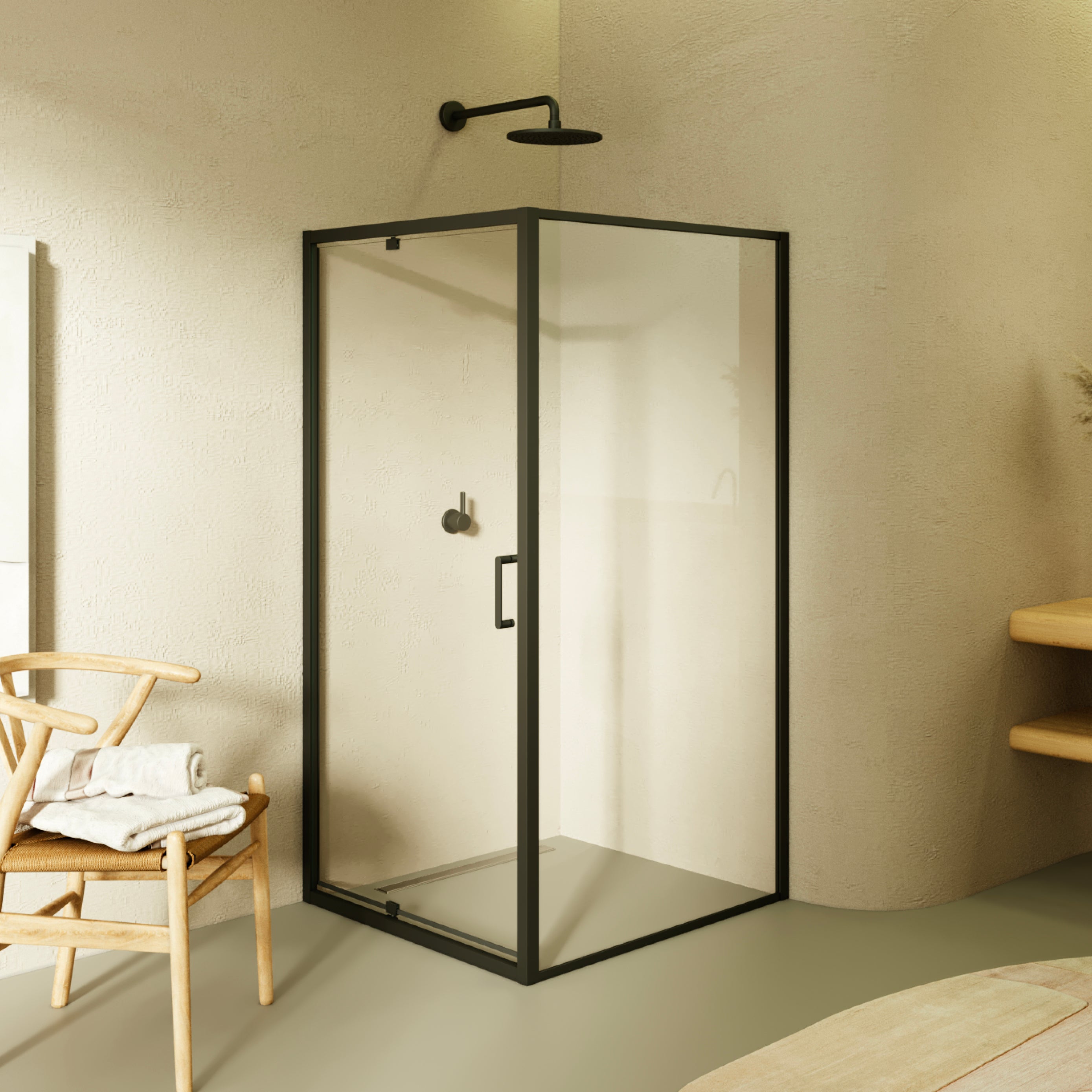 ISADORA - Cabine de duche frontal com portas articuladas em vidro temperado e perfil preto mate