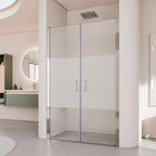 LARA - Mampara de ducha con puertas batientes de cristal templado parcialmente esmerilado de 6 mm