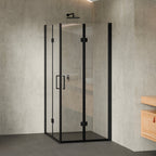 BELLE - Cabine de duche de canto com portas dobráveis em vidro temperado e perfil preto mate