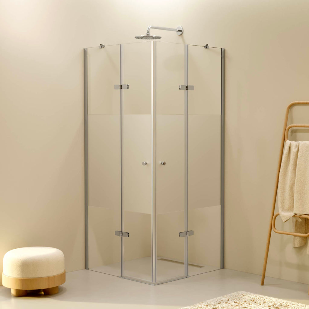 ALICE - Cabina de ducha de esquina con puertas batientes de cristal templado parcialmente esmerilado