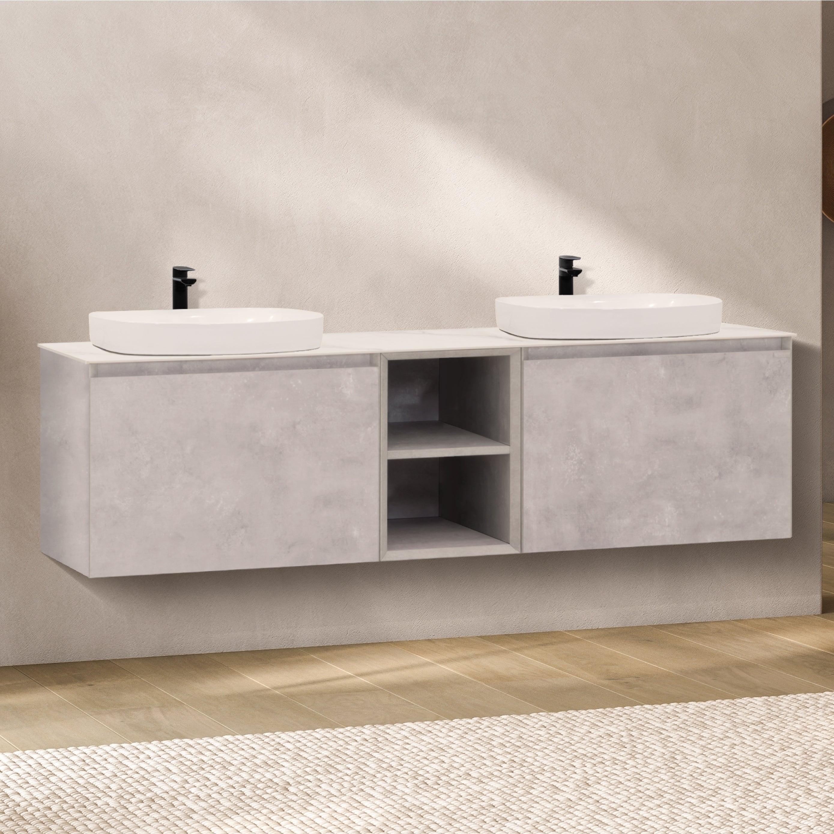 INDRA - Mueble de lavabo doble suspendido modular