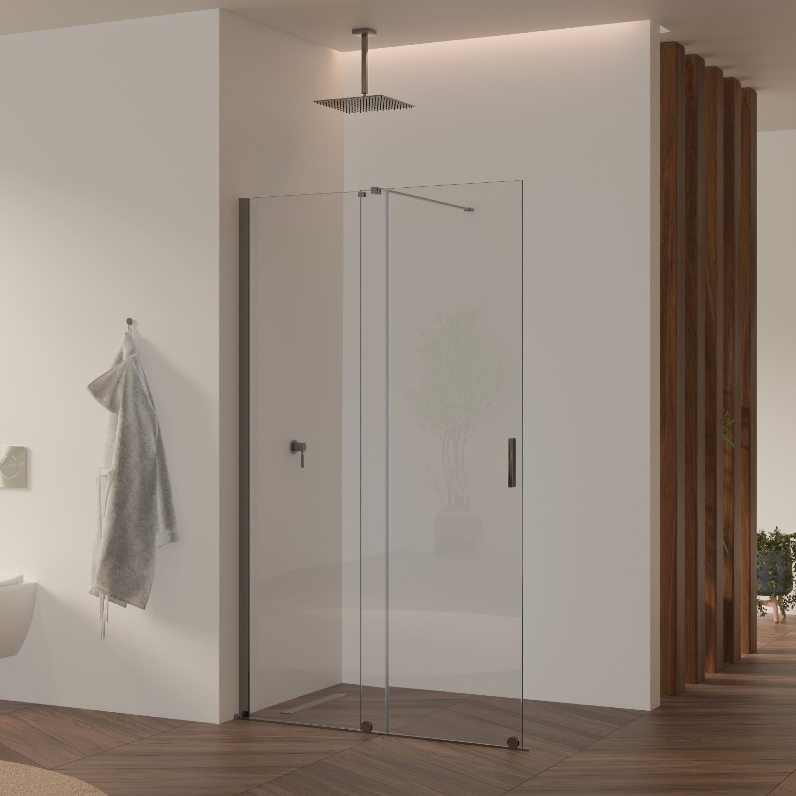 NADINE - Painel de duche Walk-In em vidro temperado 8 mm com perfil cromado
