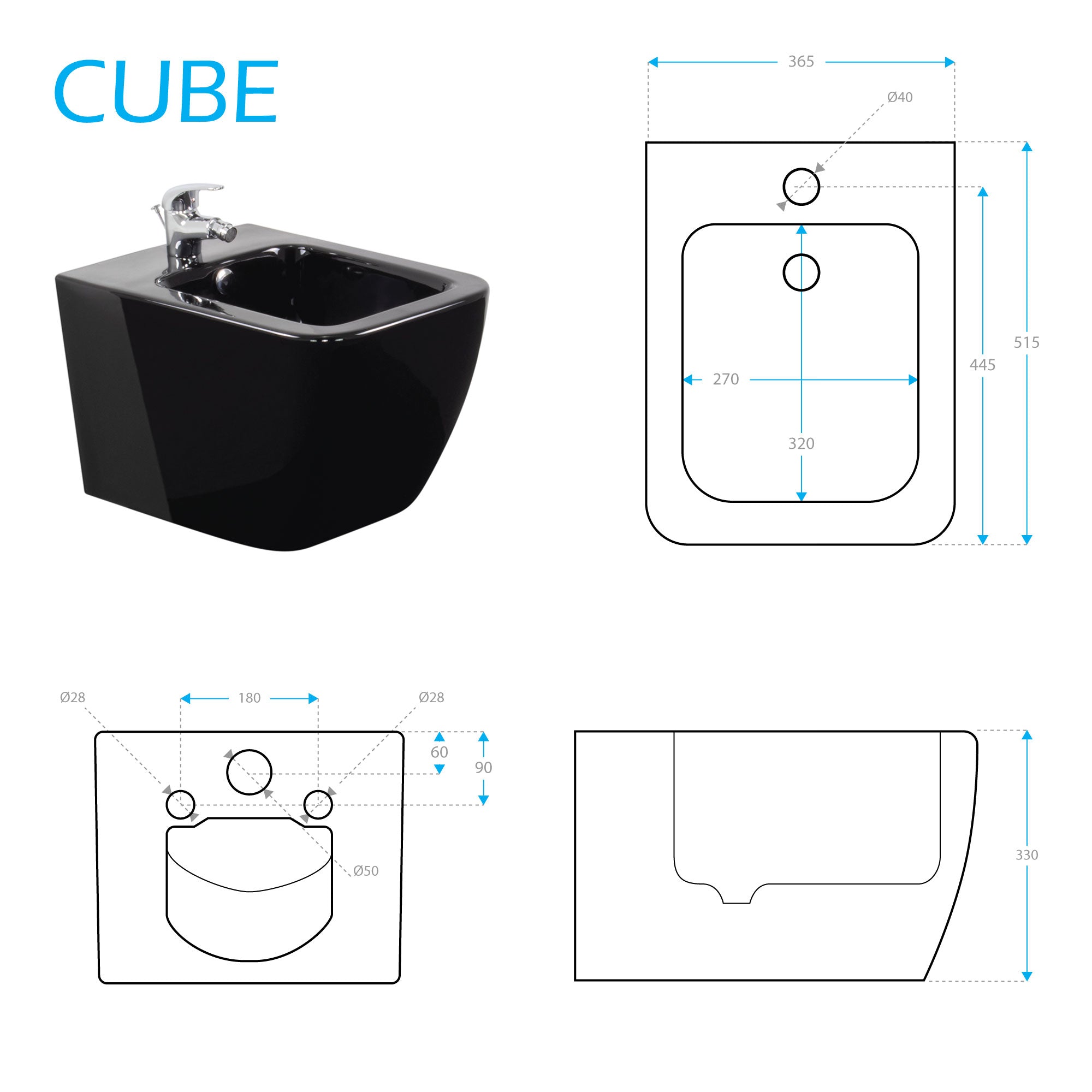 CUBE - Bidé suspenso em cerâmica branca com torneira incluída