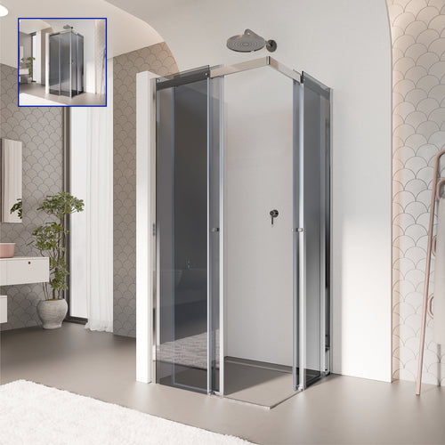 KAYLEE - Cabine de duche de canto com portas de correr, vidro escurecido 6 mm e perfil cromado