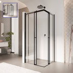 KAYLEE - Cabina doccia angolare con ante scorrevoli, vetro trasparente 6 mm e profilo nero opaco