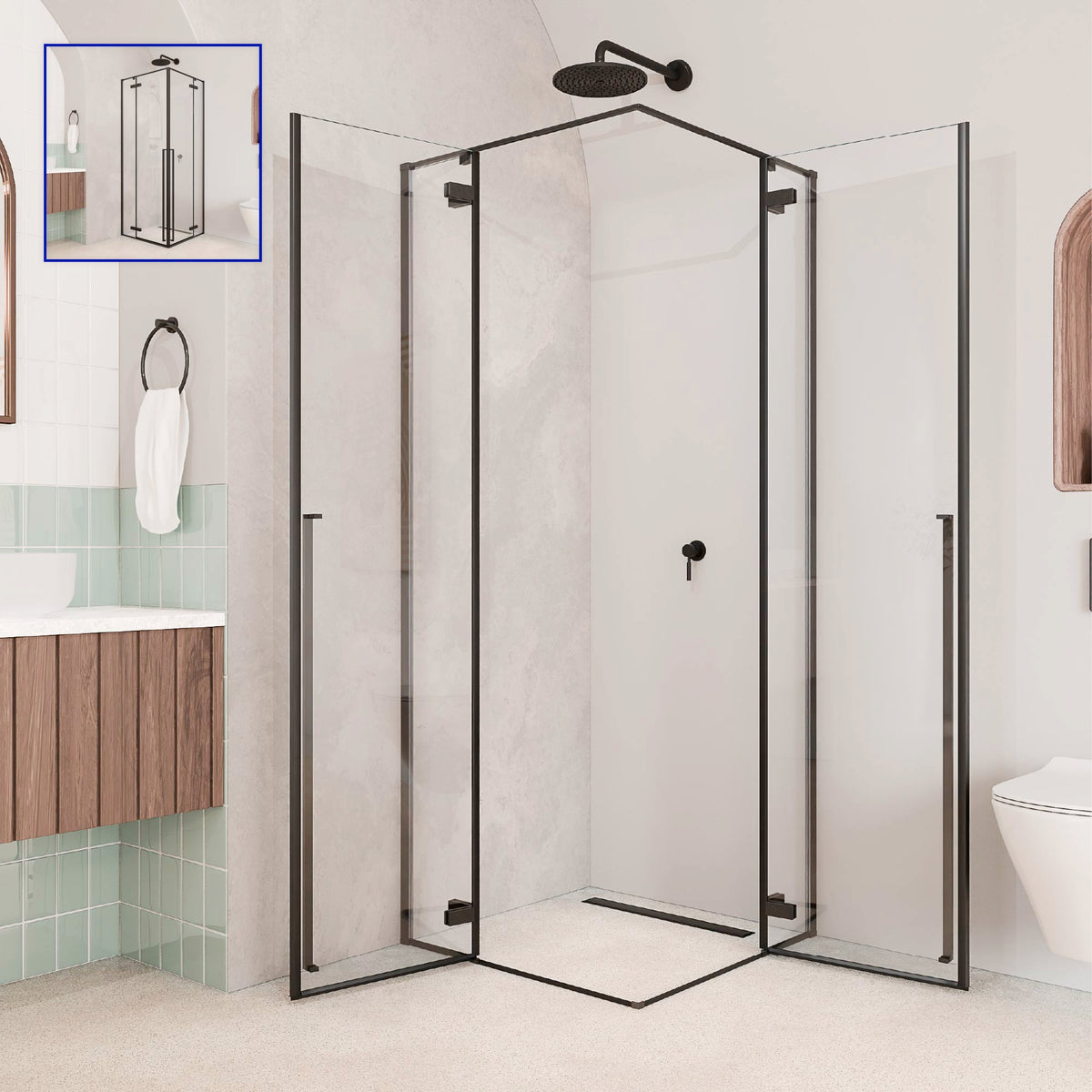 JAYLA - Cabine de duche com portas batentes, vidro 6 mm e perfil preto mate