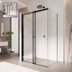 KAYLEE - Cabine de duche de canto com porta de correr, vidro transparente 6 mm e perfil preto mate